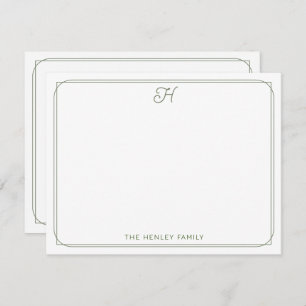 Script Monogram  Familie Stationery Green Notitiekaartje