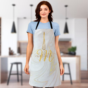 Script Monogram Gouden Gardeer Marble Swirls Schort