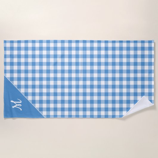 Script Monogram lichtblauw buffelcontrolepatroon Strandlaken (Voorkant)