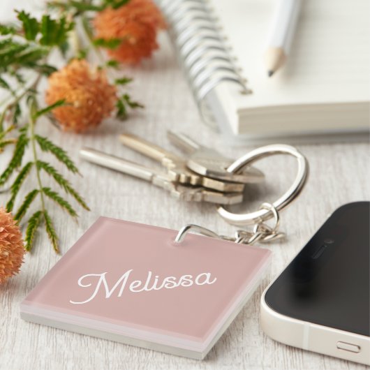 Script monogram, modern blush roze sleutelhanger (Voorkant Rechts)
