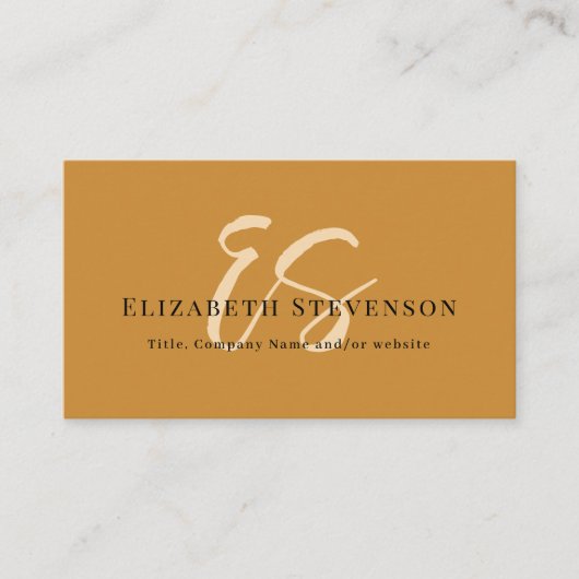 Script Monogram QR Code Foto Tan Brown Girly Visitekaartje (Voorkant)