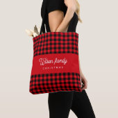 Script monogram, rood zwart buffel plaid draagtas (Dichtbij)