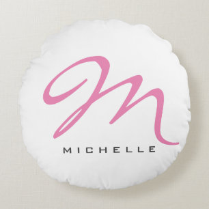 Script Monogram Roze Kalligrafie Jouw naam Gift Rond Kussen