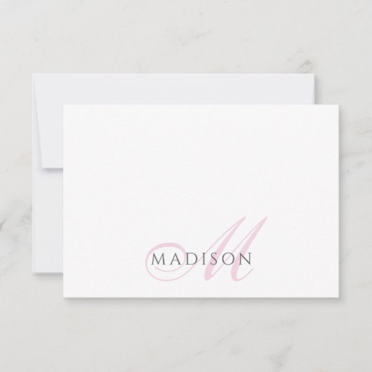 Script Monogram Roze Notitiekaartje (Voorkant)