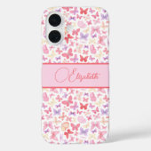 Script Monogram Roze Paars Gele Vlinders Case-Mate iPhone Case (Achterkant)