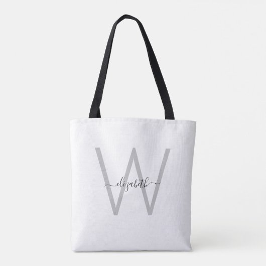 Script Monogram Witte Canvas tas (Achterkant)