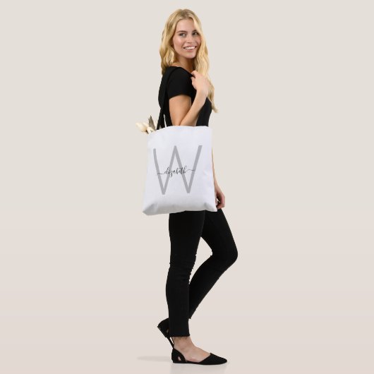 Script Monogram Witte Canvas tas (Op model)