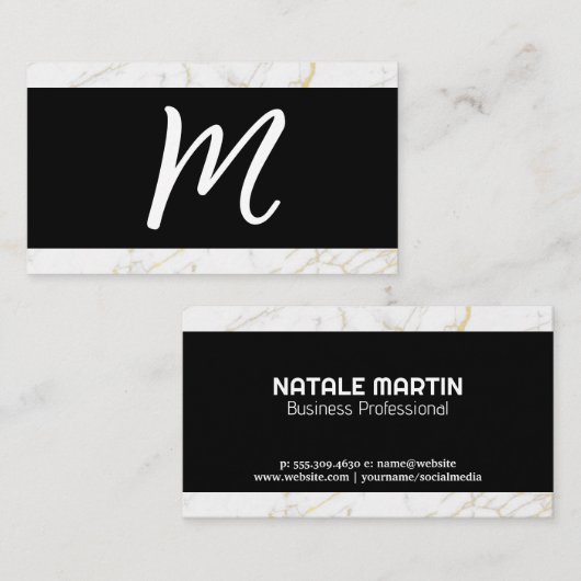 Script Monogram | Witte goudmarmer Visitekaartje (Voorkant / Achterkant)