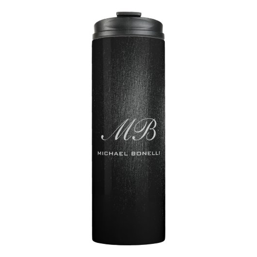 Script monogram zwart grijs modern schattig thermosbeker (Voorkant)