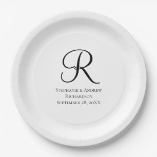 Script Monogram Zwart Wit Elegant Trouwen Papieren Bordje