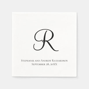 Script Monogram Zwart Wit Elegante Trouwservet Servet