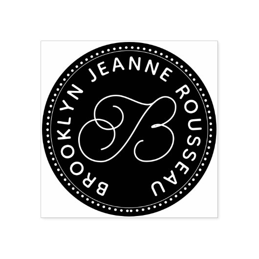 Script Monogram zwart wit Rubberstempel (Afrduk)