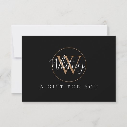 Script Monogram Zwart Witte Gouden Cadeaubewijs (Voorkant)
