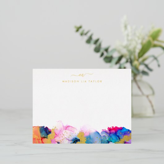Script Monogramme Arc-en-ciel Carte de note d'encr (Debout devant)