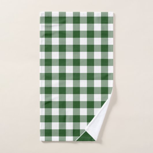 Script Monogramme Blanc Vert Buffalo Plaid Motif (Serviette à main)