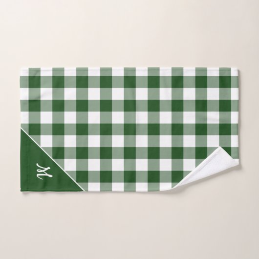 Script Monogramme Blanc Vert Buffalo Plaid Motif (Serviette à main)