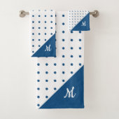 Script Monogramme bleu sur blanc Polka Motif point (En situation)