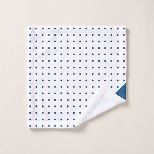 Script Monogramme bleu sur blanc Polka Motif point (Gant de toilette)