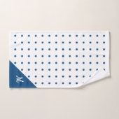 Script Monogramme bleu sur blanc Polka Motif point (Serviette à main)