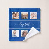 Script monogramme de collage photo bleu (Gant de toilette)