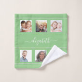 Script monogramme de collage photo vert (Gant de toilette)