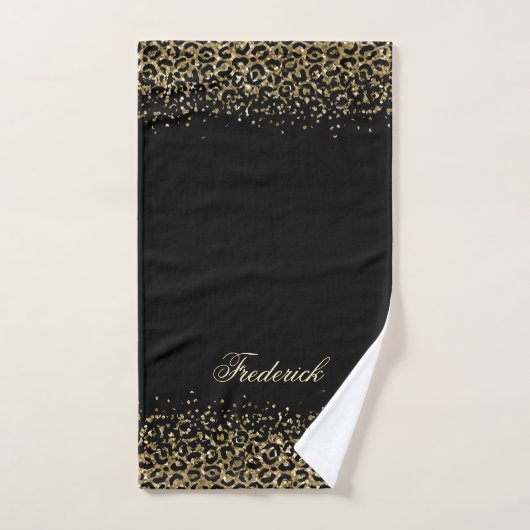Script Monogramme Imprimé Léopard Noir Paillettes (Serviette à main)