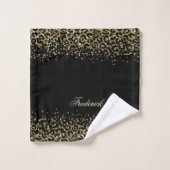 Script Monogramme Imprimé Léopard Noir Paillettes (Gant de toilette)