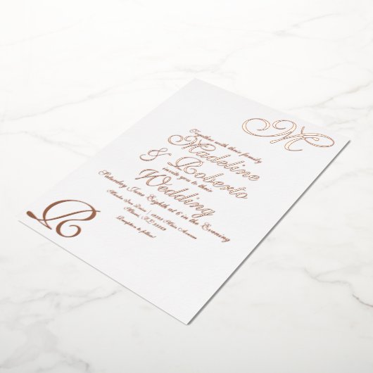 Script Monogramme Mariage Foil Pressé Invitation (Rotation)