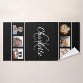 Script monogramme noir blanc photo collage photo (Serviette de bain)