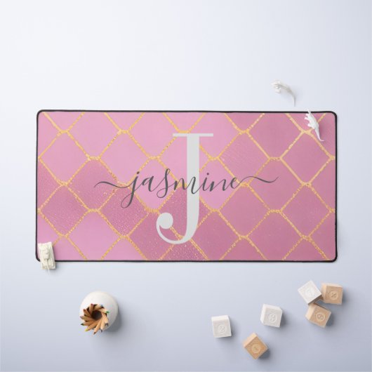 Script Monogramme Parties scintillant or et rose (Tableau pour enfants)