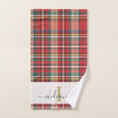 Script Monogramme Plaid Rustique Nom rouge (Serviette à main)