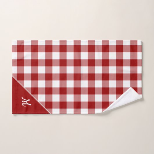 Script Monogramme Rouge Blanc Buffalo Plaid Motif (Serviette à main)