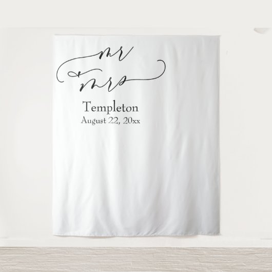 Script Mr & Mrs Links Uitgelijnde Foto Achtergrond Wandkleed (Voorkant)