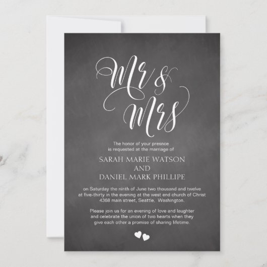 Script Mr & Mrs Wedding Inviter Carte Chalkboard (Devant)