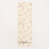 Script naam custom Roze florals op beige crème Yogamat (Voorkant)
