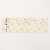 Script naam custom Roze florals op beige crème Yogamat (Voorkant (horizontaal))
