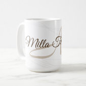 Script naam en initiaal (monogram) wit 15 oz koffiemok (Voorkant links)