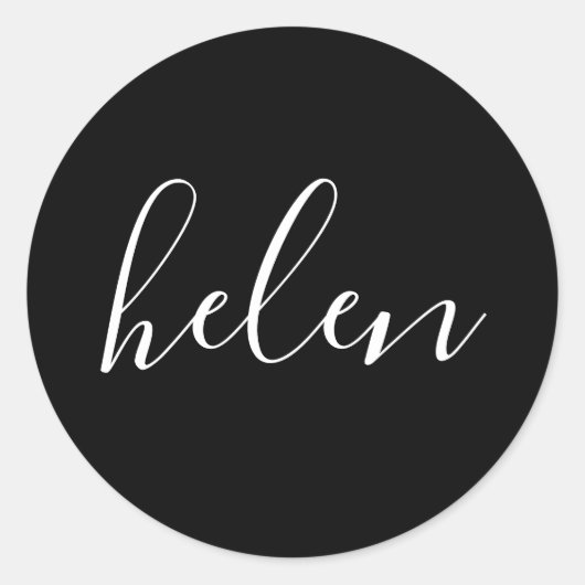Script naam gepersonaliseerd zwart elegant ronde sticker (Voorkant)
