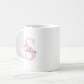Script Naam Met Roze Monogram Gepersonaliseerd Koffiemok (Voorkant links)