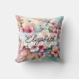 Script naam op waterverf roze bloemen kussen