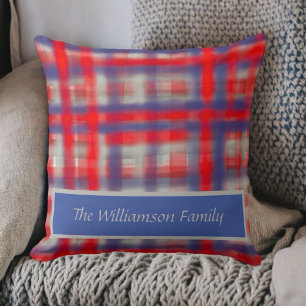 Script naam plaid rood blauw grijs waterverf moder kussen