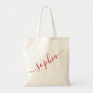 Script Naam Rood Persoonlijk Modern Eenvoudig Tote Bag