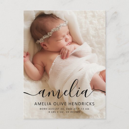 Script Name Photo Birth Announcement Briefkaart (Voorkant)