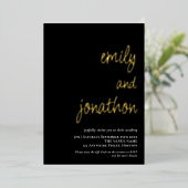 Script Namen QR-code Trouwen Zwart Luxe Folie Uitnodiging (Staand Voorkant)