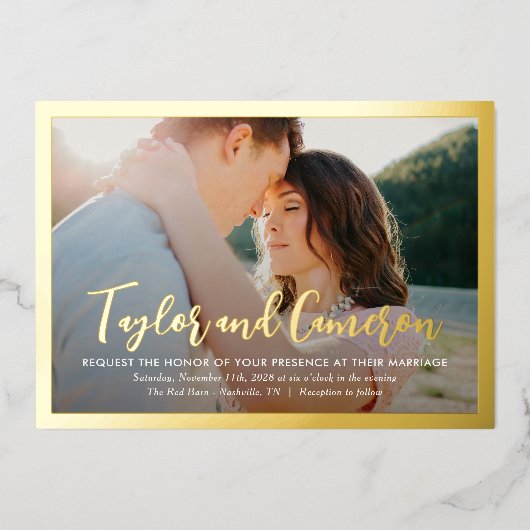 Script Names FOIL Simple Mariage Photo Invitation (Recto)
