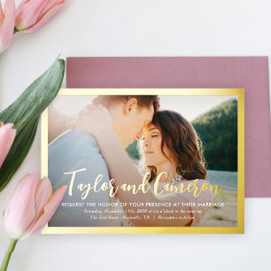 Script Names FOIL Simple Mariage Photo Invitation