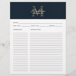 Script Navy Blue Metallic Gold Monogram Recipe