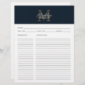 Script Navy Blue Metallic Gold Monogram Recipe (Voorkant / Achterkant)