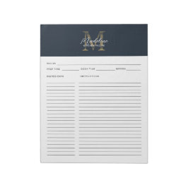 Script Navy Blue Metallic Gold Monogram Recipe Notitieblok