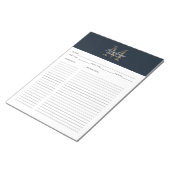 Script Navy Blue Metallic Gold Monogram Recipe Notitieblok (Schuin)